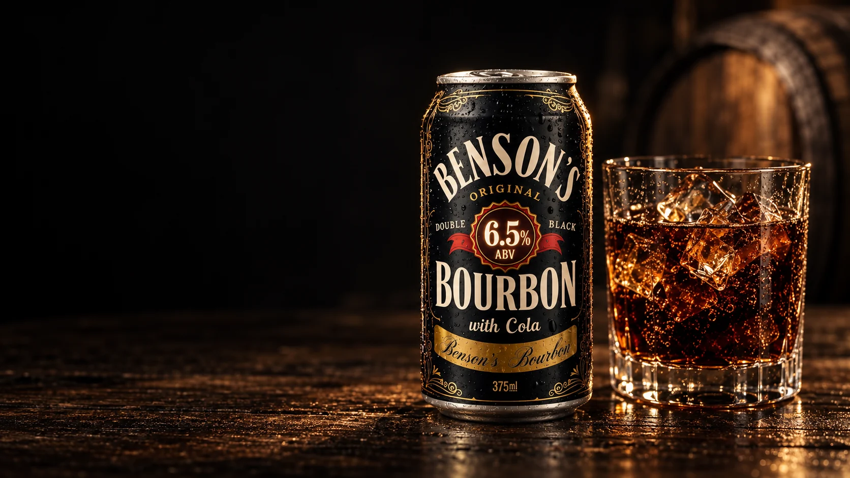 Benson’s Bourbon with Cola beside a glass of ice